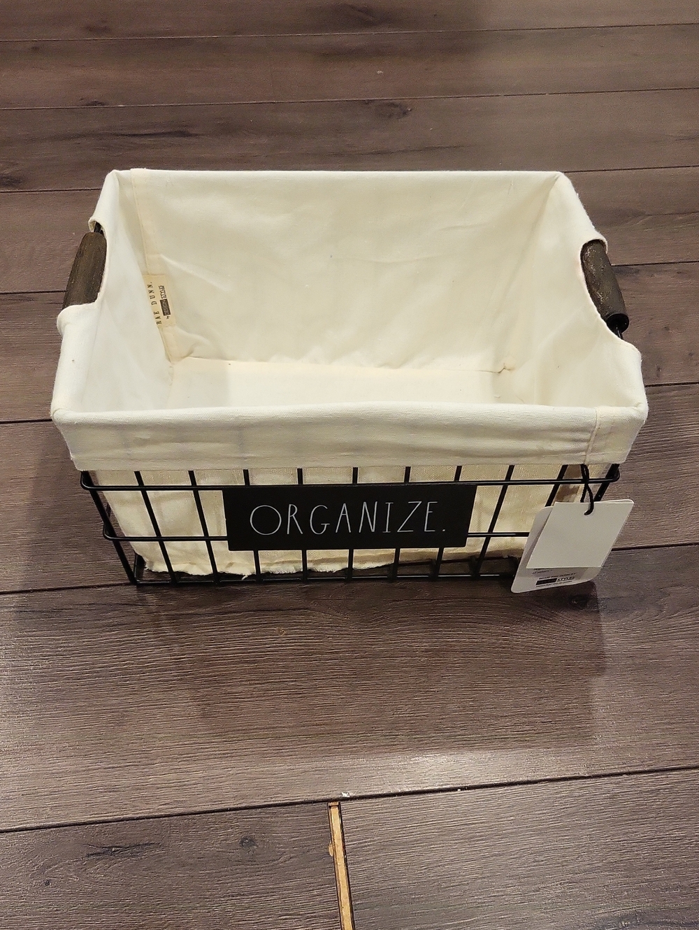 NWT Canvas-Lined Wire Storage Basket in Cream - ORGANIZE